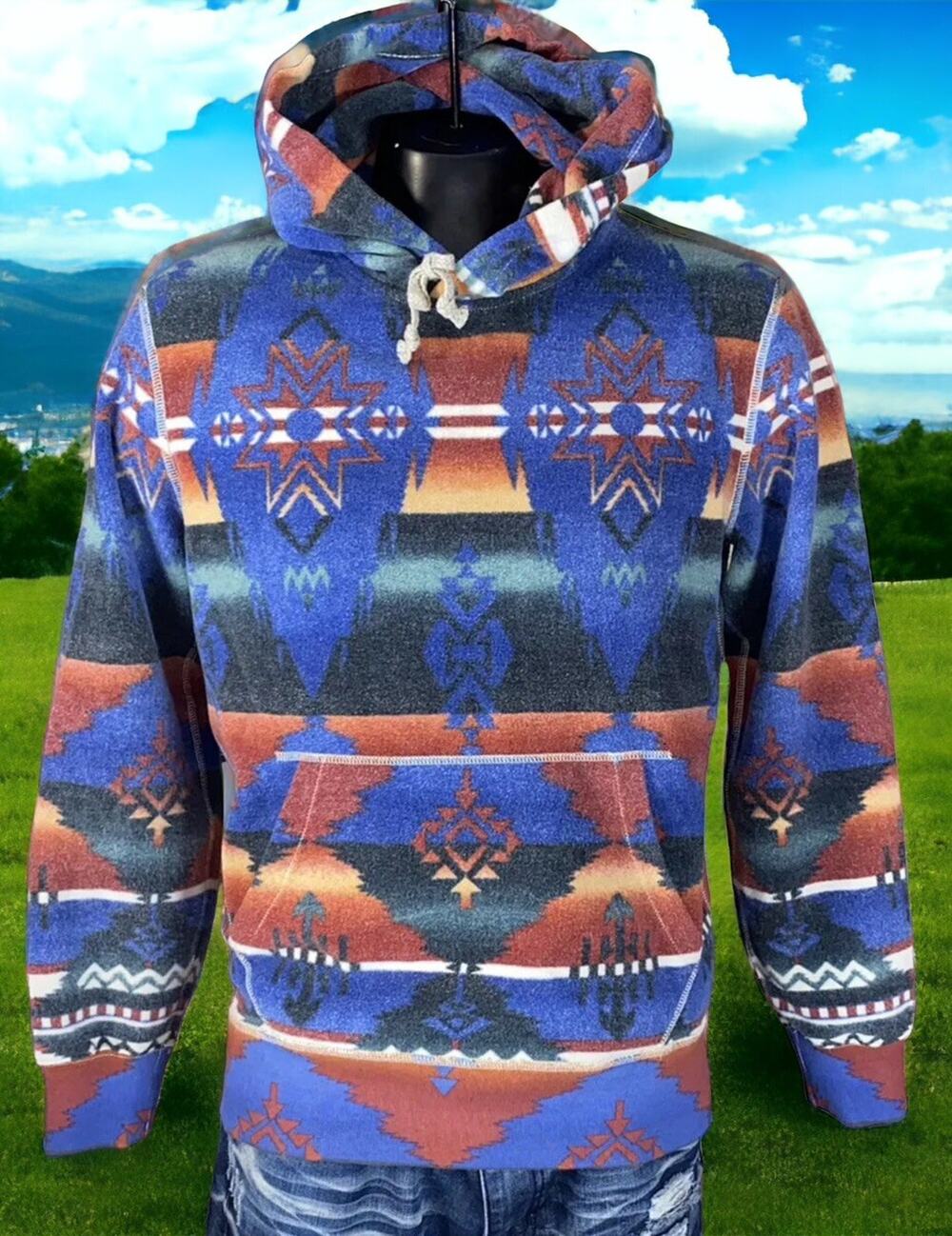 Polo Ralph Lauren Aztec RRL Southwest Fleece Hoodie Mens Small Fast Ship NEW